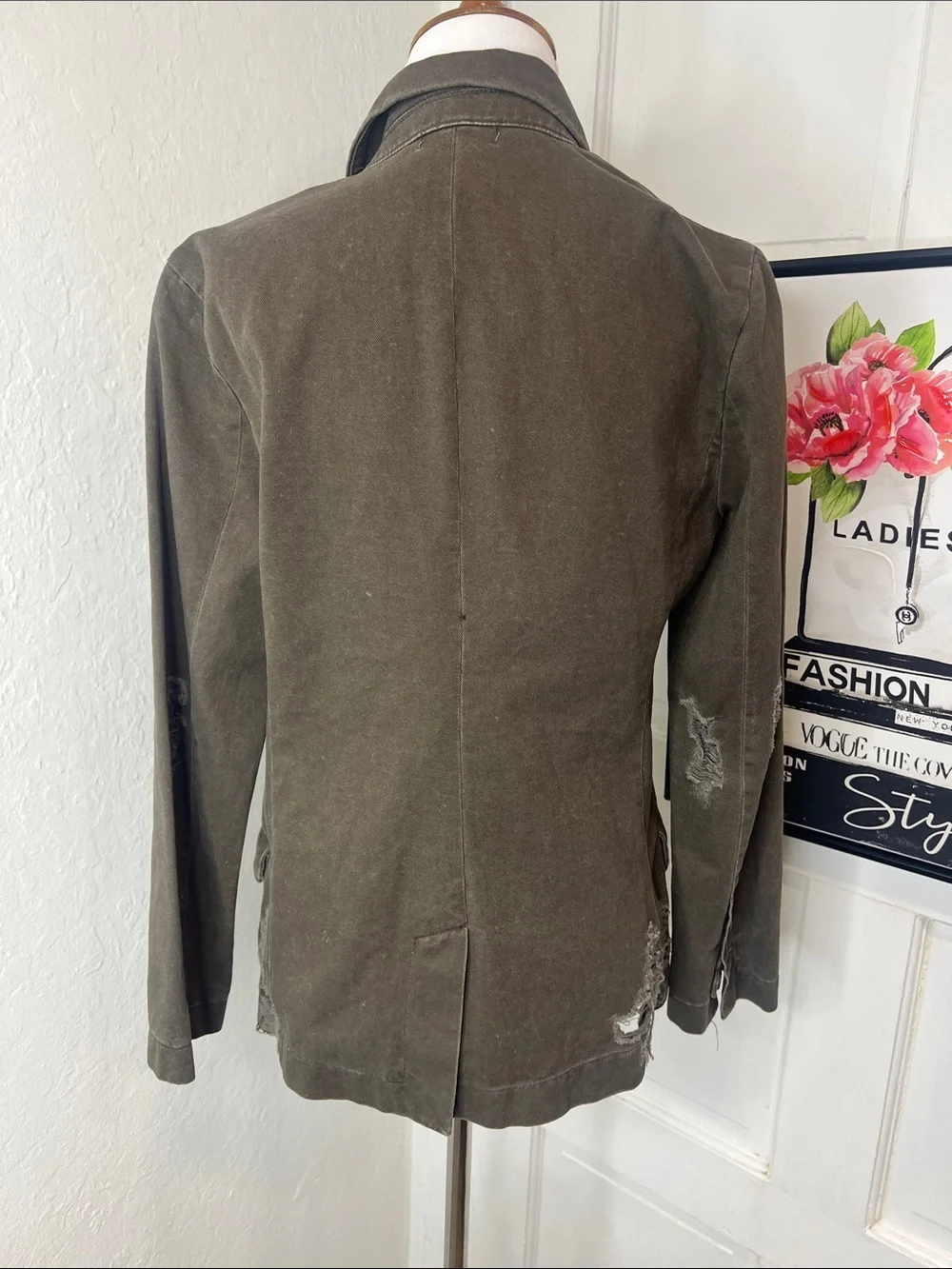NWT Carmar Olive Green Distressed Blazer Jacket Size S